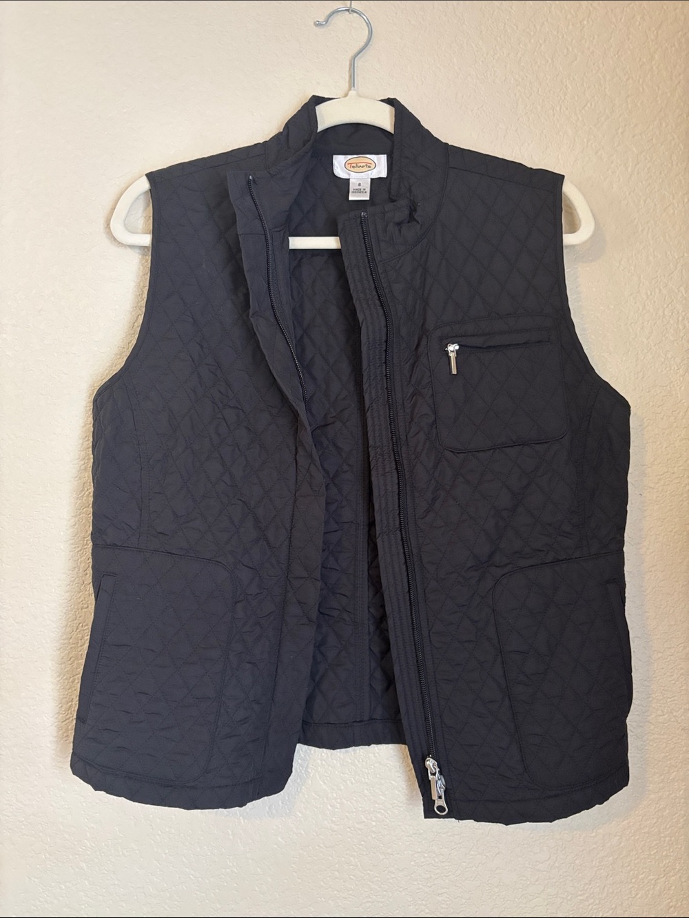 Talbots Quilted Black Vest with Zip Pockets